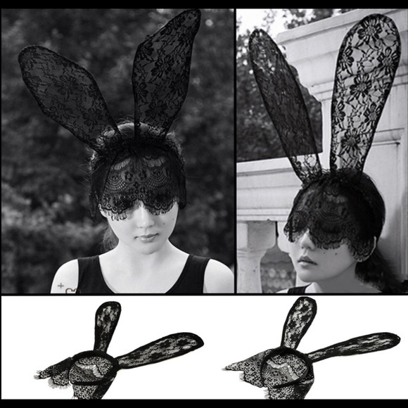 BLACK  SEXY LACE BUNNY EARS  HEADBAND VEIL *NWT*